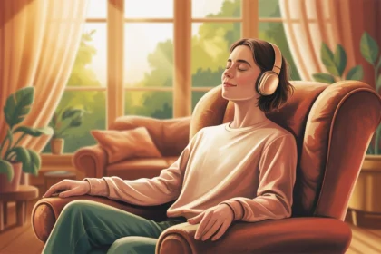 Illustration showing a person practicing progressive muscle relaxation to reduce anxiety and stress.