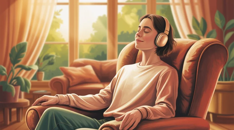 Illustration showing a person practicing progressive muscle relaxation to reduce anxiety and stress.