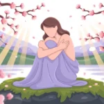 A soothing illustration symbolizing self-compassion and emotional relief, encouraging kindness toward oneself to ease anxiety.